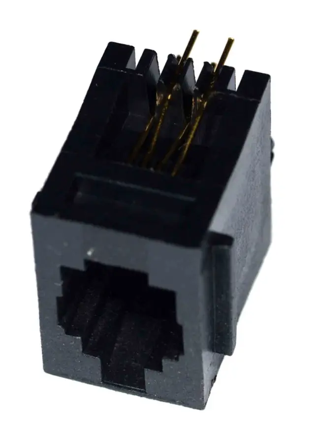 Ženski modularni, RJ9, 4pin, za PCB montažu, pod uglom od 180° — šifra 12059 | Kelco