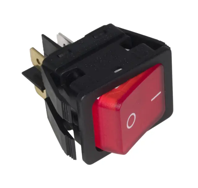 Prekidač, Wipp, crni, sa crvenom tinjalicom, ON-OFF, DPDT, 250V AC, 16A, 22x30mm — šifra 12996 | Kelco