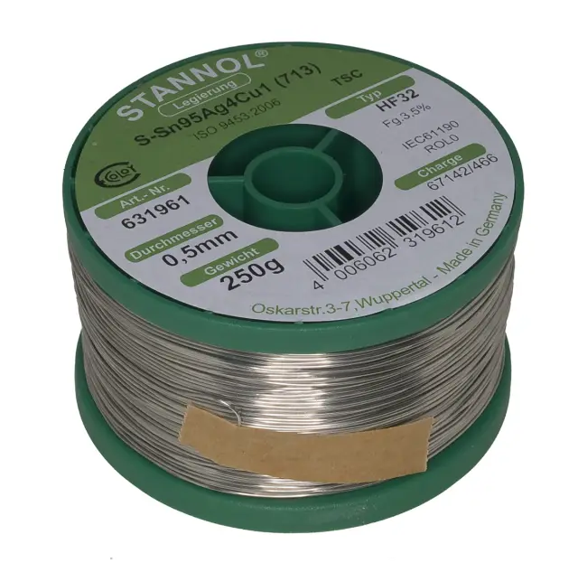 Tinol, bez olova, Stannol, HF32, Ecoloy, 3.5%, 0.5mm, 250 grama, Halide free flux — šifra 13634 | Kelco