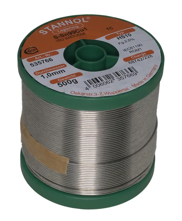 Tinol, bez olova, Stannol, HS10 TC, Ecoloy 1mm, 500 grama, Halide activated flux 2.5%, S-Sn99Cu1/T — šifra 13637 | Kelco