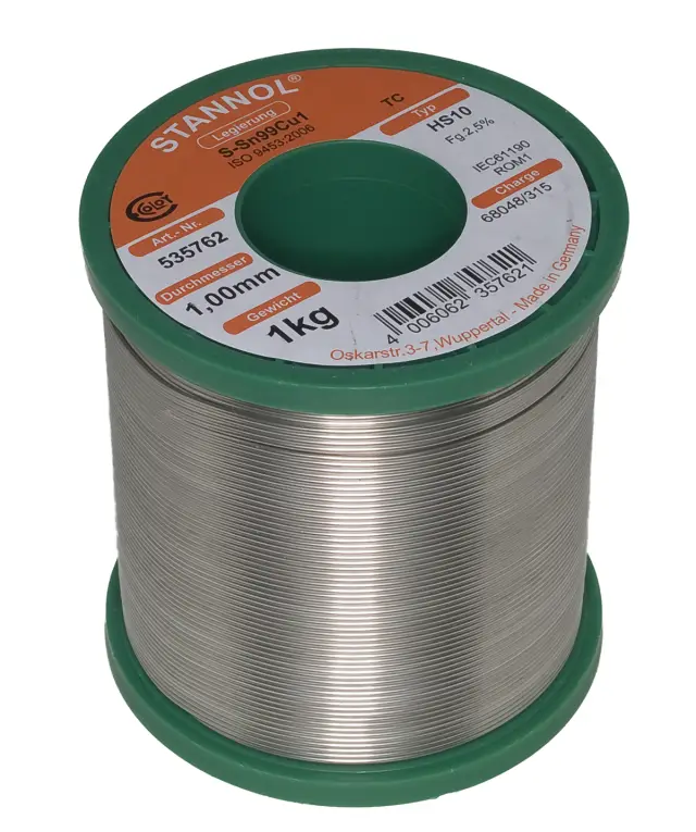Tinol, bez olova, Stannol, HS10 TC, Ecoloy 1mm, 1000 grama, Halide activated flux 2.5%, S-Sn99Cu1/T — šifra 13638 | Kelco