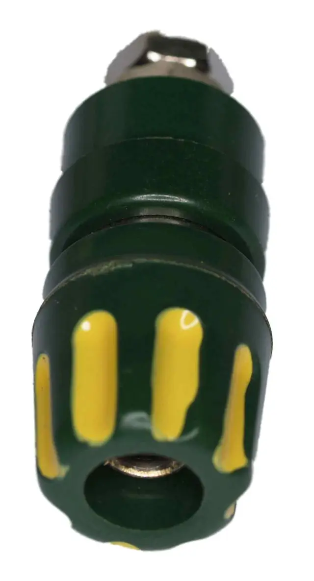 Buksna 4mm, PKI-10, Hirschman, žuto/zelena, 35A/(30VAC/60VDC) — šifra 14411 | Kelco