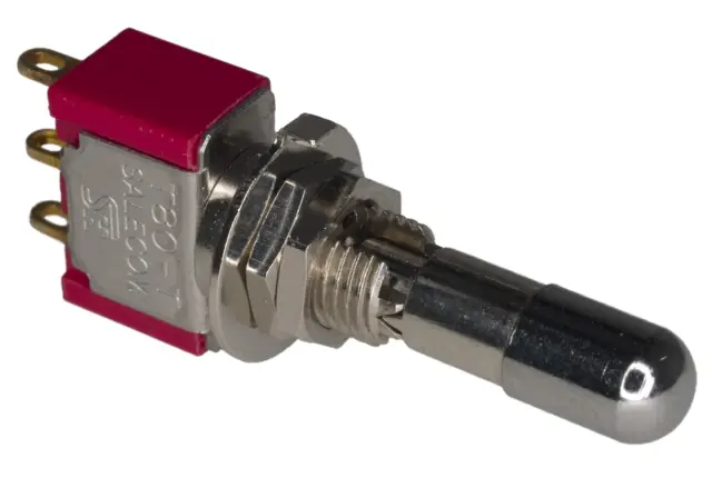 Prekidač sa zaključavanjem položaja, pozlaćeni, ON-OFF-ON, SP3T, 250V AC, 3A, Fi=5.5mm — šifra 14609 | Kelco