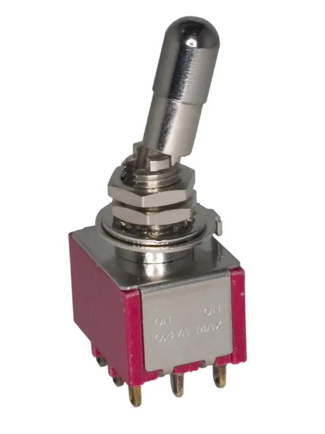 Prekidač sa zaključavanjem položaja, pozlaćeni, ON-ON, 3PDT, 250V AC, 3A, Fi=5.5mm — šifra 14610 | Kelco
