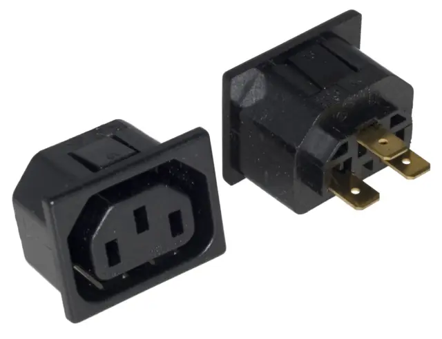 Ženski, c13, mrežni za ugradnju, Snap-In, papučice za montažu 6.3mm, 10A/250VAC — šifra 14874 | Kelco