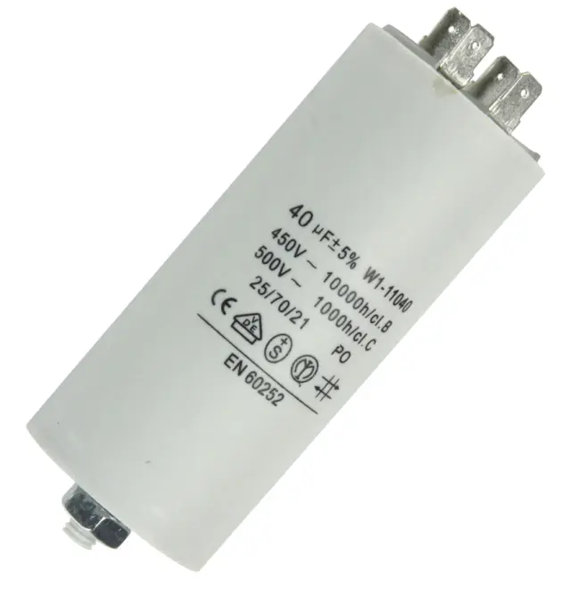 Kondenzator, 450V AC, 40µF, sa uzemljenjem, 45x92mm — šifra 15214 | Kelco