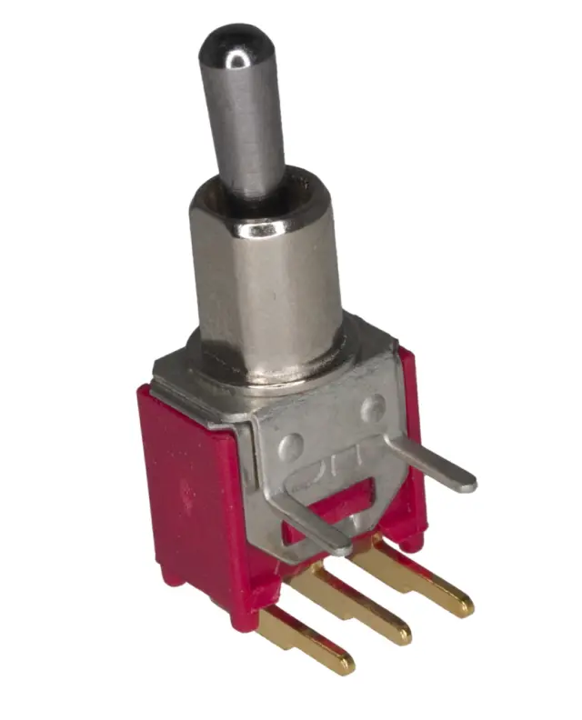 Prekidač sa ručicom, tri položaja, minijaturni za horiz, ON-OFF-ON, SP3T, 20V DC, 20mA, Fi=4.2mm — šifra 15221 | Kelco