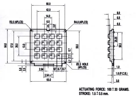 Tastatura, 16 tastera, 24V/20mA, crna, plastična, 65x64 — šifra 15732 | Kelco — slika 2