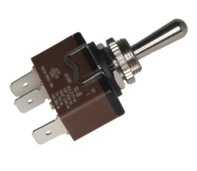 Prekidač, sa ručicom, tri položaja, metalni, (ON)-OFF-(ON), SP3T, 250V AC, 16A, Fi=10.8mm — šifra 15793 | Kelco