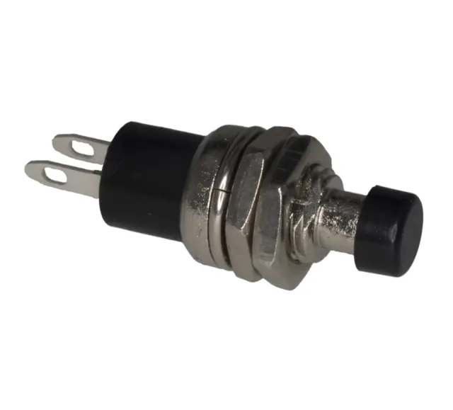 Taster, prečnik rupe za montažu 7.7mm, 50V/0.3A, crna kapica 6mm — šifra 15921 | Kelco