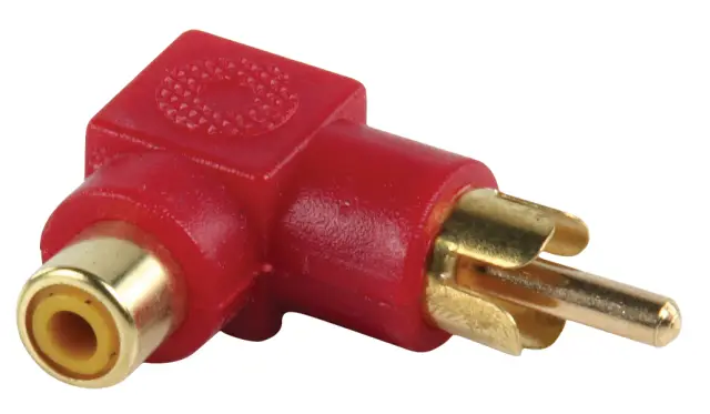 Adapter, ženski RCA (činč) na muški RCA (činč) pod uglom od 90°, crveni — šifra 16029 | Kelco