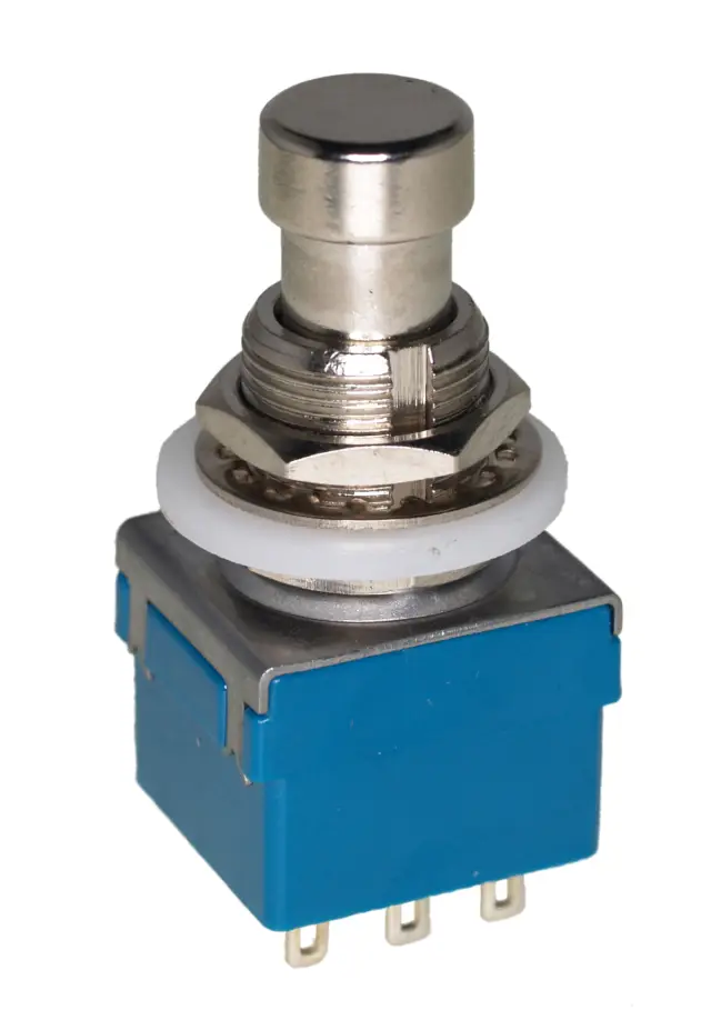 Prekidač, nagazni, 3-ON-ON (3PDT), plavi, ON-ON, 3PDT, 250V AC, 2A, Fi=12.0mm — šifra 16584 | Kelco