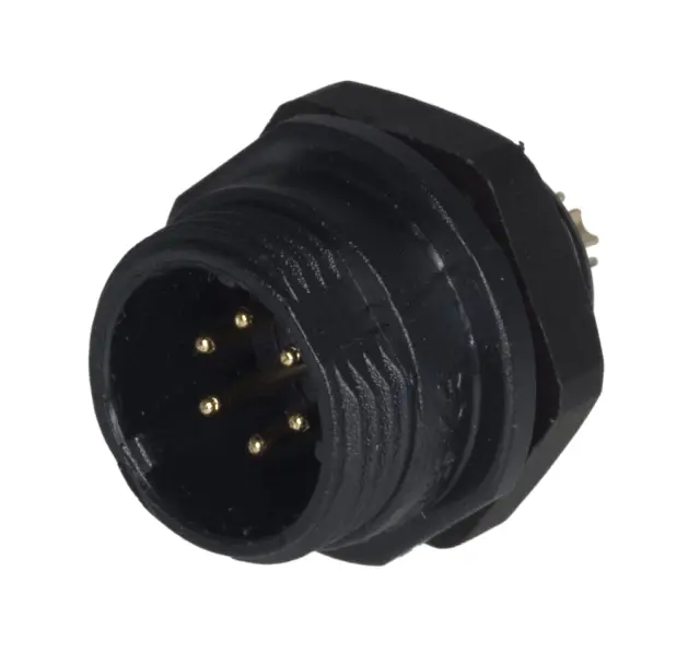 Konektor CliffCon 68, muški za šasiju, 6-polni, 5A/125VAC, IP68, 13mm otvor — šifra 16801 | Kelco