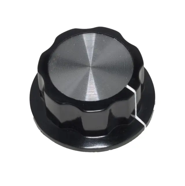 Dugme za potenciometar, A05, legura aluminijuma/bakelit, crno, R=45mm, h=25mm — šifra 16872 | Kelco