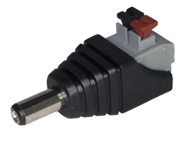 Adapter, za jednosmerno napajanje, muški 5.5 x 2.1mm na rednu stezaljku sa oprugama, bez vijaka — šifra 17604 | Kelco