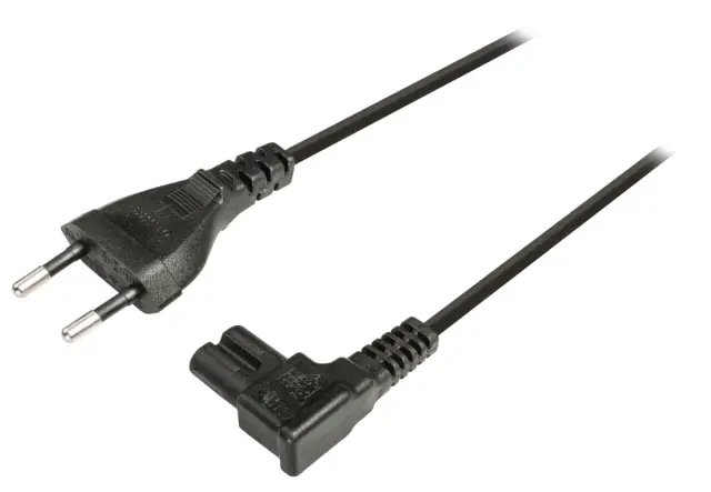 Kabl za napajanje, 2x0.75mm², EURO viljuška na C7 pod uglom od 90°, bakarni provodnik, 2 metra — šifra 18269 | Kelco