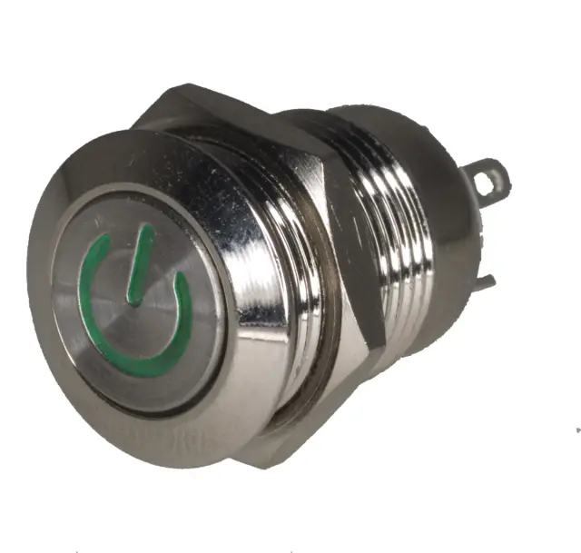 Taster, INOX, 12mm, zelena LED, krug - Angel Eye, 12VDC — šifra 18316 | Kelco