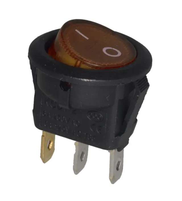 Prekidač, Wipp, okrugli, 230V, LED svetlo, ON/OFF, 6A/250V, žuta, LED napajanje 10mA/2V, ON-OFF, SPS — šifra 18531 | Kelco
