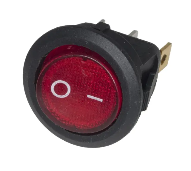 Prekidač, Wipp, okrugli, 230V, LED svetlo, ON/OFF, 6A/250V, crvena, LED napajanje 10mA/2V, ON-OFF, S — šifra 18532 | Kelco