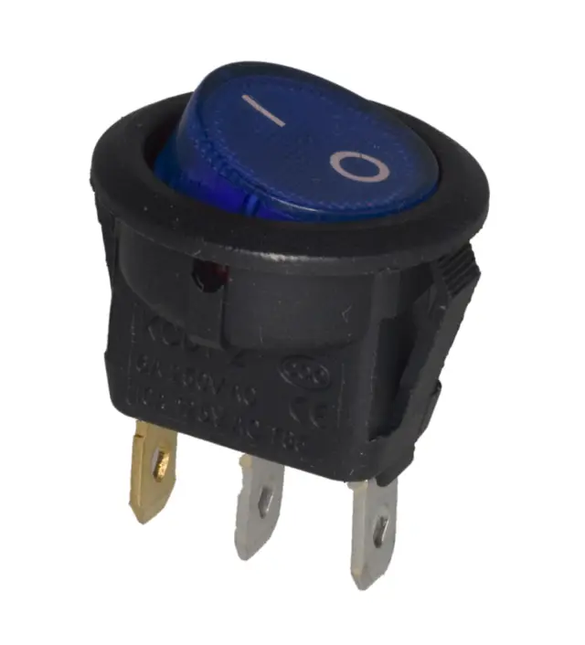 Prekidač, Wipp, okrugli, 230V, LED svetlo, ON/OFF, 6A/250V, plava, LED napajanje 10mA/3.2V, ON-OFF, — šifra 18533 | Kelco