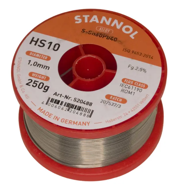 Tinol, sa olovom, 60/40, Stannol, HS10, 2.5% punioc, 1.0mm, 250 grama, Halide activated flux — šifra 18698 | Kelco