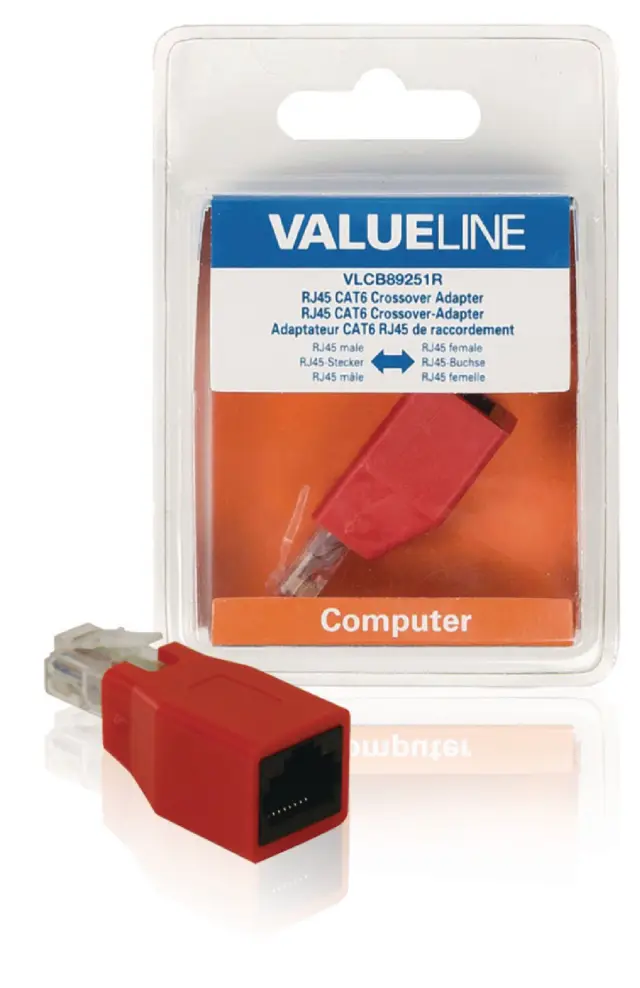 CAT6 mrežni adapter RJ45 (8P8C) muški - RJ45 (8P8C) ženski, crveni, za krosover konekciju — šifra 19374 | Kelco