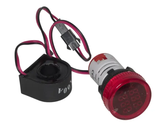 LED Ampermetar/Voltmetar, prečnik 22mm/29mm, 0-100A/50-500VAC, crveni — šifra 19410 | Kelco