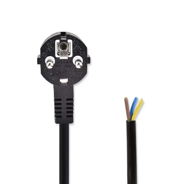 Kabl, šuko muški pod uglom od 90°, 3 X 1.00mm², H05VV-F 3G1.0, 3 metra, crni, gumirani — šifra 19754 | Kelco