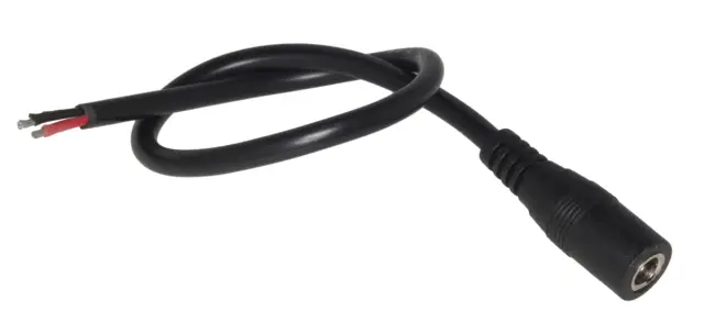 Ženski, za jednosmerna napajanja, 5.5mm x 2.1mm, na kablu od 30 cm — šifra 19873 | Kelco