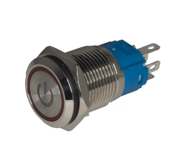 Prekidač, ON/OFF, 16mm, metalni, sa crvenom 'angel eye' LED indikacijom, 12VDC, , , , , mm — šifra 19995 | Kelco