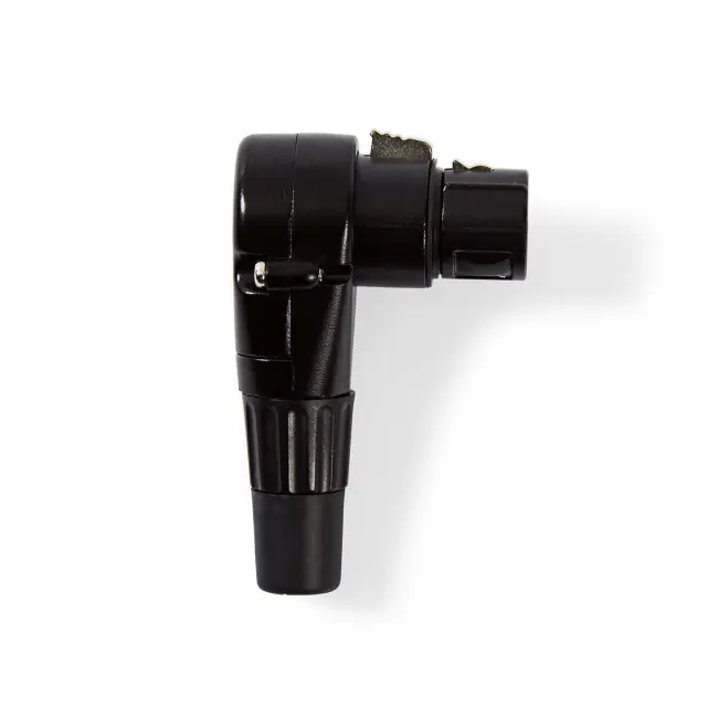 Ženski, XLR 3-pin za kabl, crni, metalni, pod uglom od 90° — šifra 20375 | Kelco
