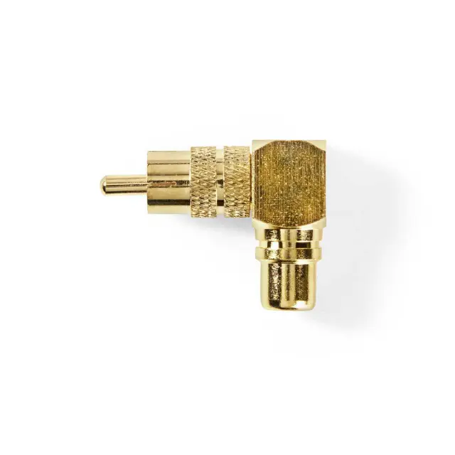 Adapter, ženski RCA (činč) na muški RCA (činč) pod uglom od 90°, zlatni — šifra 20432 | Kelco
