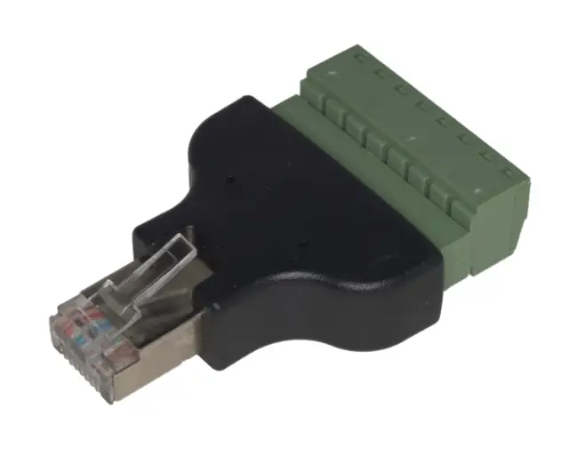 Adapter, RJ45 8/8 Ethernet muški na osmopolnu rednu stezaljku — šifra 20518 | Kelco