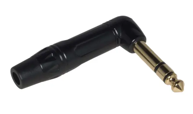Muški, 6.35mm, stereo, pozlaćeni, pod uglom od 90° — šifra 20525 | Kelco