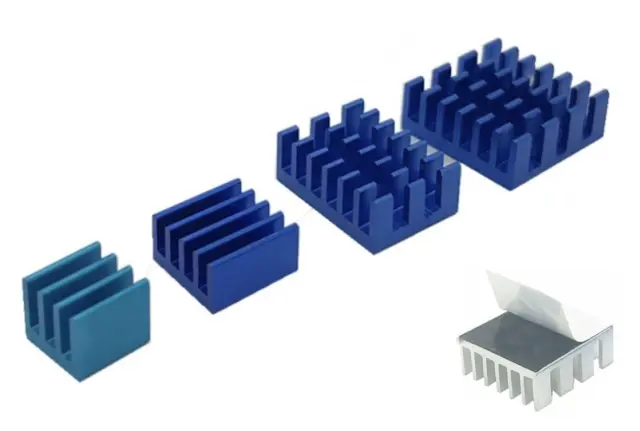 Hladnjak, aluminijumski, set od četiri komada sa 3M samolepivom folijom, za Raspberry Pi 4 Model B — šifra 20616 | Kelco