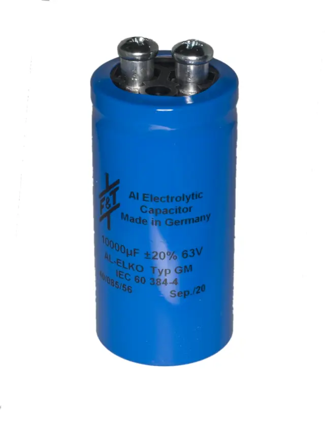 Elko, stojeći (RAD), 85°C, 10000µF, 63V, 35x70mm, M5 terminal, F&T CAPACITORS, GMA10306335070 — šifra 20964 | Kelco