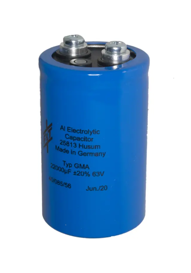 Elko, stojeći (RAD), 85°C, 22000µF, 63V, 50x80mm, M5 terminal, F&T CAPACITORS, GMA22306350080 — šifra 20967 | Kelco