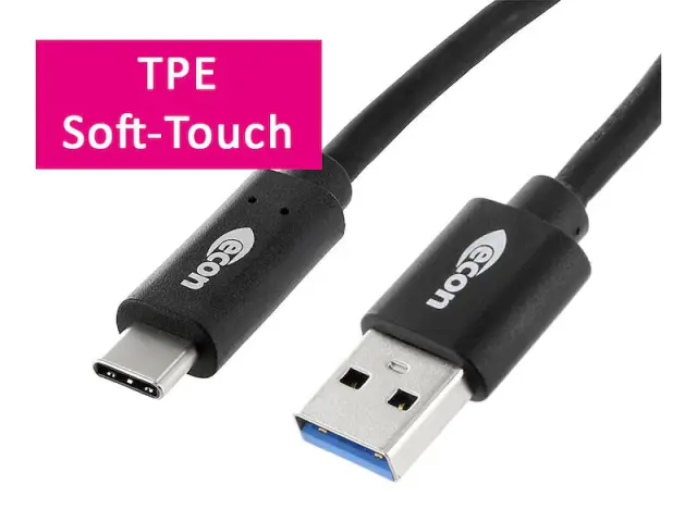 Kabl, USB 3.2 Gen 2, USB-A muški na USB-C muški, 10 Gbps, okrugli, crni, 2.00 metra — šifra 21060 | Kelco