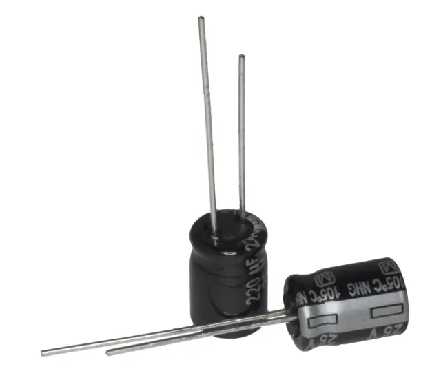 Elko, stojeći (RAD), 105°C, 220µF, 25V, 8x11.5mm, RM3.5, Panasonic, ECA1EHG221 — šifra 21154 | Kelco