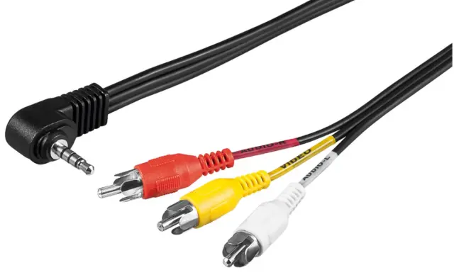 Kabl, Stereo 3.5mm pod uglom od 90° četvoropolni na 3 X RCA (za kamkordere), 1.5 metar — šifra 21333 | Kelco