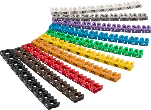 Kabl markeri, 0-9 u raznim bojama, za kablove prečnika 2.5-4.0mm — šifra 21336 | Kelco