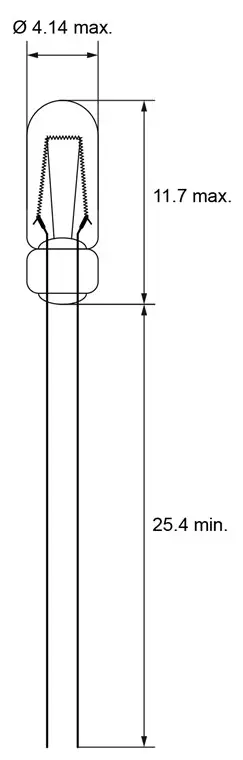 Minijaturna sijalica, prečnik 4mm x 11mm, 12V/75mA, 0.9W, sa izvodima 25mm, T1/4 kućište — šifra 21367 | Kelco — slika 2