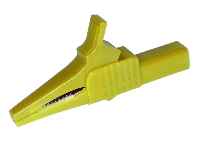 Krokodilka, bakarna, žuta, presvučena plastikom, 32A/1000V sa 4mm priključkom — šifra 21474 | Kelco