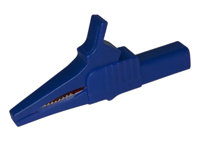 Krokodilka, bakarna, plava, presvučena plastikom, 32A/1000V sa 4mm priključkom — šifra 21475 | Kelco