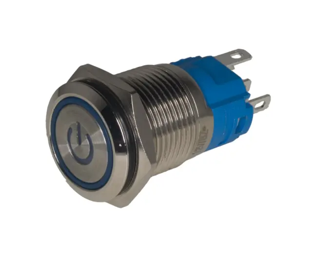 Prekidač, ON/OFF, 16mm, metalni, sa plavom 'angel eye' LED indikacijom, 12VDC, , , , , mm — šifra 21575 | Kelco