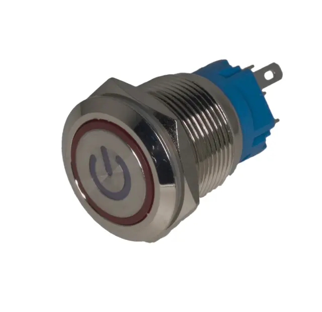 Prekidač, ON/OFF, 19mm, metalni, 5A/230VAC, crvena LED, , , , , mm — šifra 22658 | Kelco