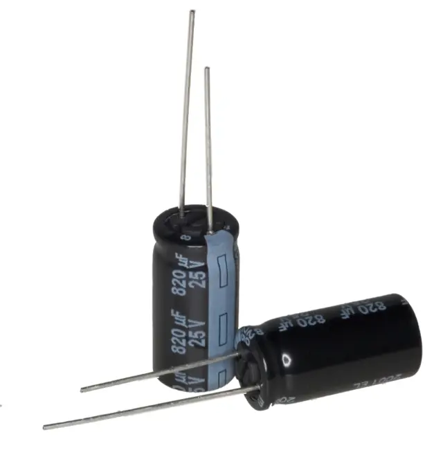 Elko, stojeći (RAD), Low ESR, 105°C, 820µF, 25V, 10x20mm, RM5, Panasonic, EEUFR1E821 — šifra 22799 | Kelco