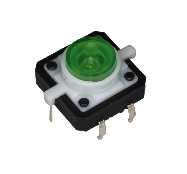 Taster, 12x12x7.3mm, sa LED, zelene boje, 12V/50mA, napajanje LED 2.2V/20mA — šifra 22832 | Kelco