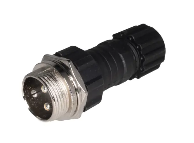 Muški, GX16 konektor, 3-polni, za kabl, sa navojem za zatvaranje, 5A/250VAC, waterproof IP65 — šifra 22931 | Kelco