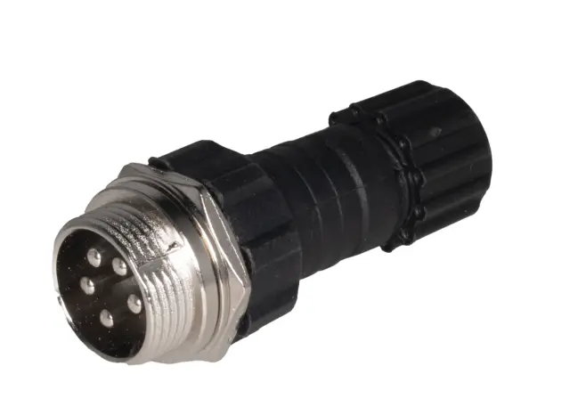 Muški, GX16 konektor, 5-polni, za kabl, sa navojem za zatvaranje, 5A/250VAC, waterproof IP65 — šifra 22933 | Kelco